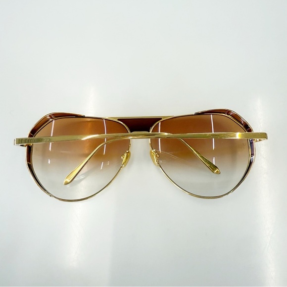 NWOT Linda Farrow Matheson C4 Aviator Sunglasses in Yellow Gold and Tobacco - Picture 4 of 7